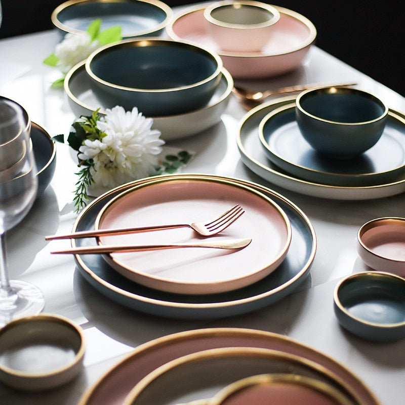 Nordic Gold Rim Ceramic Dinner Plate