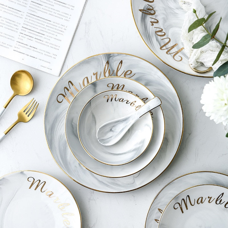 Gold Marble Ceramic Dinner Plate