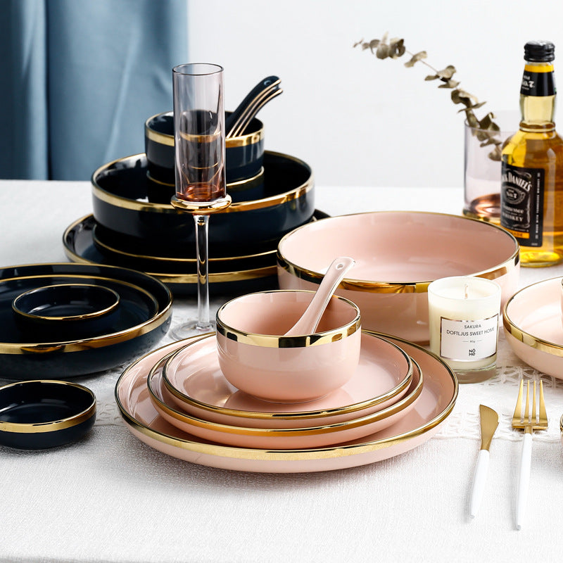 Pink Black Gold Stroke Ceramic Dinner Plate